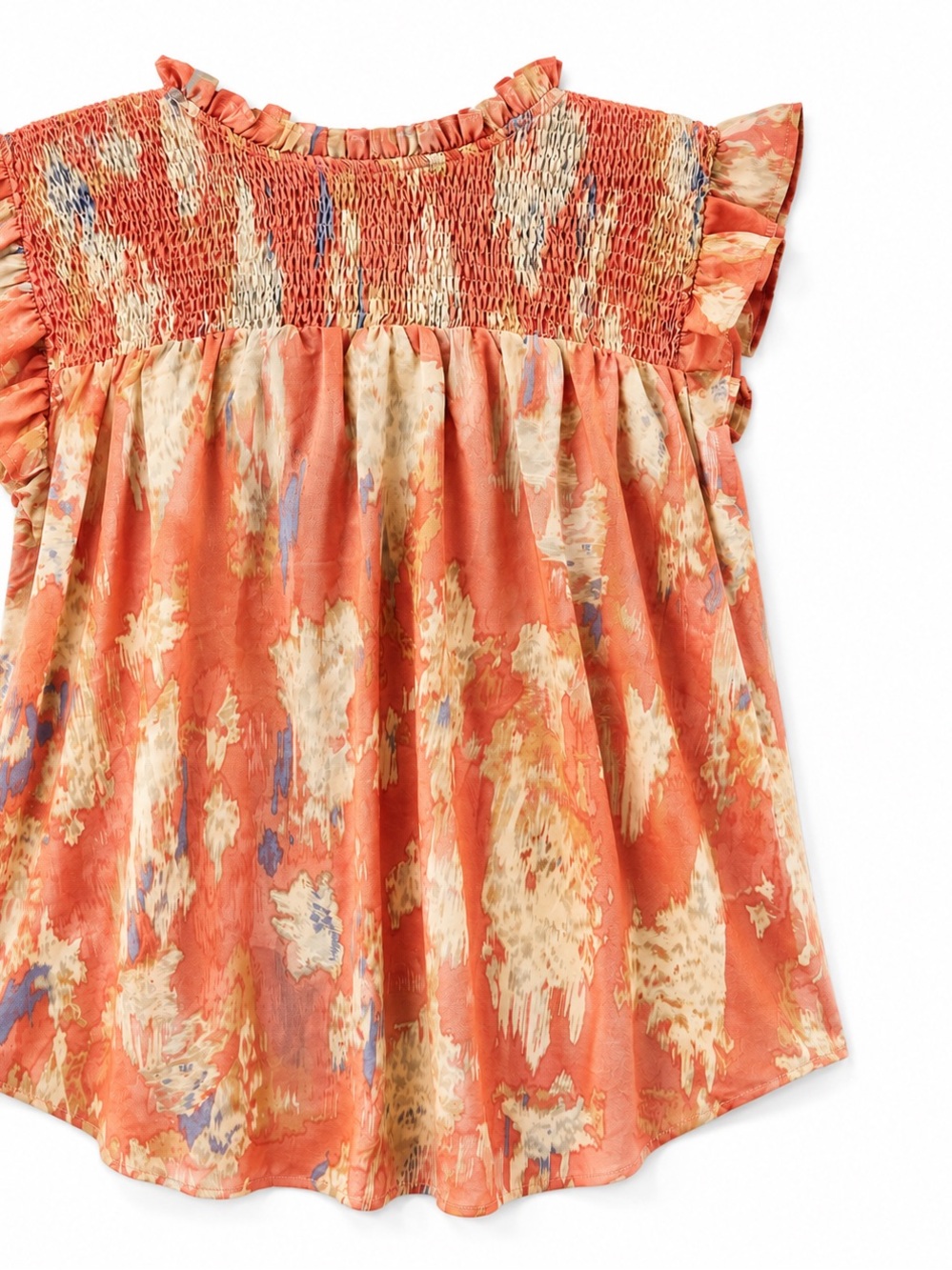 Hayden Floral Smocked Top | Pink Rust‎ Cream Boho Blouse 1XL